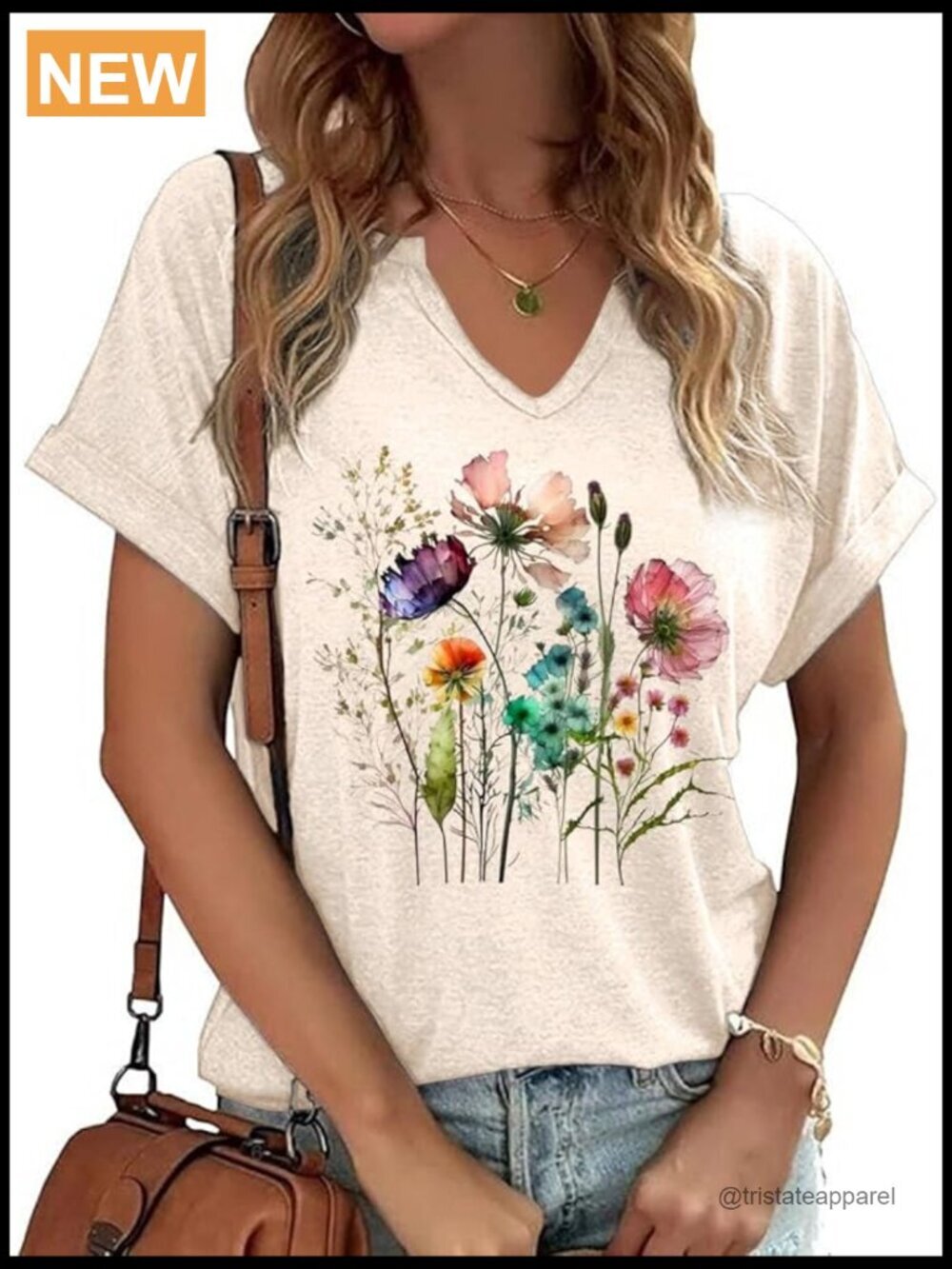 Vintage Floral V Neck T-Shirt Boho Wildflower Graphic Tee Womens Casual Top